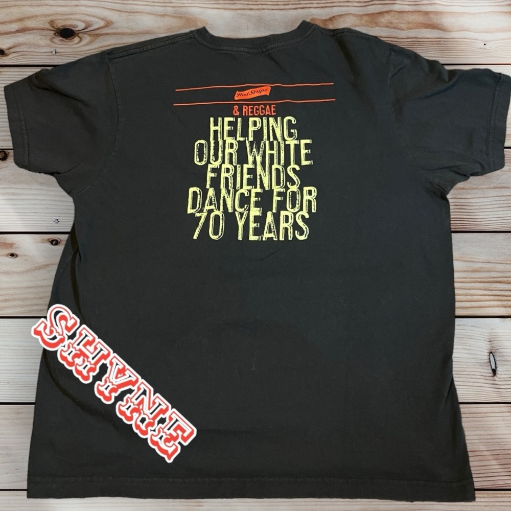 Red stripe  T Shirt  Funny - good condtion -  Fits smaller than Xl